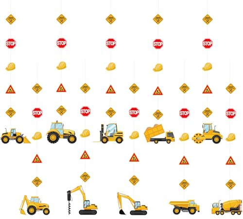 Adecortalk 10 Packs Construction Party Banner Vehicle Excavator ump Truck Tractor Birthday Paper Garland Construction Birthday Hanging Cutouts for Boys Construction Birthday Party Decorations Supplies