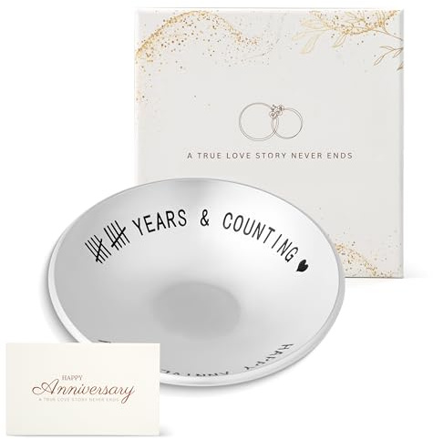 Urllinz 10 Year Anniversary Tin Gifts for Him - 10th Wedding Anniversary Jewelry Tray for Wife Couple Husband Her, Sliver Ring Holder Dish & Card & Gift Box, 4