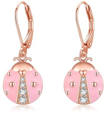 VONALA Marienkäfer Ohrringe für Damen Sterling Silber Miraculous Ladybug Leverback Ohrringe Drop Dangle Marienkäfer Schmuck für Mädchen Cubic-Zirconia