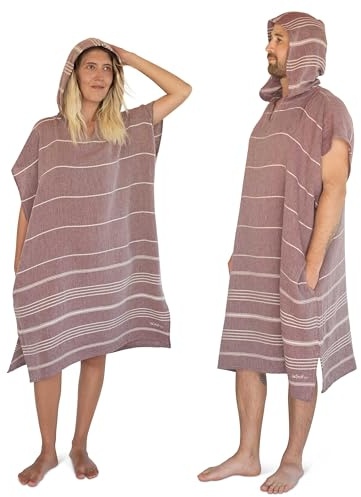 LeStoff badponcho – 50 % ekologisk bomull 50 % hampa – lätt, absorberande, snabbtorkande, organisk, strandponcho huva, handdukponcho, surfponcho, handduksklänning, duschponcho, omvänd poncho (bordeaux
