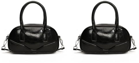 LYEAA Bowlingtasche aus PU-Leder, modisch, lässig, klein, quadratisch, für Damen, Arbeit, Einkaufen, Reisen, Schwarz, 2 Stück, 14.17x8.27x2.76inch