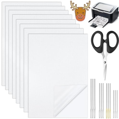 Annyswit 8 Sheets Water Soluble Embroidery Stabilizer Paper with 12 Sewing Needles, Scissors, Stick and Stitch Embroidery Paper Adhesive for Machine Embroidery and Hand Sewing