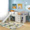 COSTWAY 3FT Bunk Bed for Kids, Solid Pine Wood Loft Bed Frame with Slide, Ladder, Safety Guardrails, 3 Drawers & Open Compartments, Children's Single Bed Frame for Boys Girls (Beige + Grey)