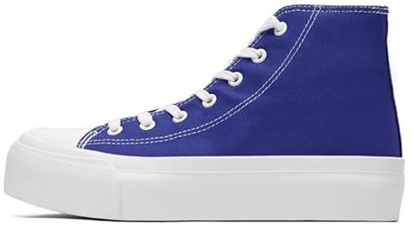 Women's Fashion Platform Trainers Ladies High Top Canvas Shoes Classic Platform Lace Up Sneakers Pumps Plimsolls Outdoor Sport Tennis Running Walking Shoes Breathable Royal Blue