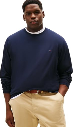 Tommy Hilfiger T-Shirt Manches Longues Homme Stretch Slim Fit avec Col Ras-du-Cou, Bleu (Desert Sky), 5XL