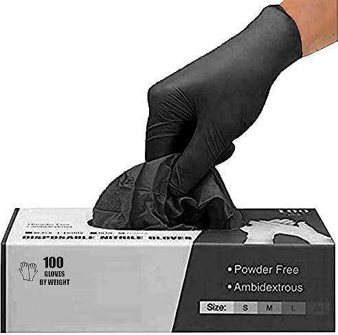 Lot de 200 gants jetables en nitrile noirs sans latex, sans poudre, robustes et résistants à la perforation, pour le domaine médical, la transformation alimentaire, les tatouages et les salons de