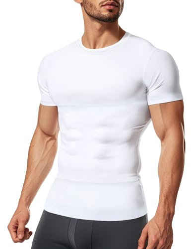 TAILONG Short Sleeve Compression Shirt Men - Shapewear Slimming Undershirt Body Shaper Tank Top Workout Shirts White