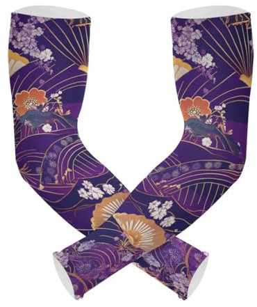 WDdZzyy Manicotti di raffreddamento per gru con fiori giapponesi viola con fori per il pollice, 1 paio di protezioni solari UV per donne lavoro all'aperto, Gru Fiore Giapponese Viola, Taglia unica