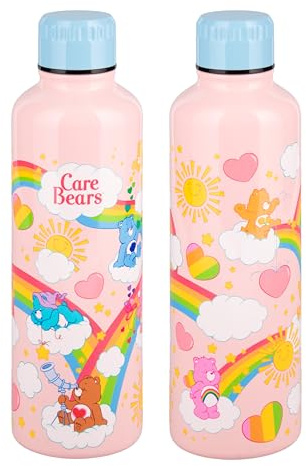 Paladone Care Bears Metal Water Bottle with Screw-Top Lid 600ml, Officially Licensed Cute Reusable Drinkware with Colourful Design for Travel, Sports, School and Office