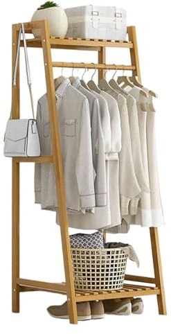 Percheros de Pie Bambu Gancho Multifuncional Almacenamiento Particionado Vestidores Armarios Abiertos para Sombreros Bolsas para Entrada Dormitorio(Natural,50 * 40 * 140cm)