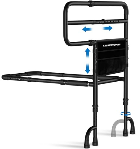 KingPavonini Bed Rails for Elderly Adults Safety with 9 Level Adjustable Handle, Stable Bed Railings for Seniors Hold up to 400 Lbs, Bed Cane with Storage Bag & Tool-Free
