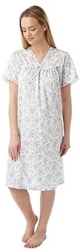 iTRONiK Ladies Floral Incontinence Open Back Nightie - Polycotton Hospital Nightdress for Maternity, Continence Problems & Easy Dressing (Purple, 20/22)