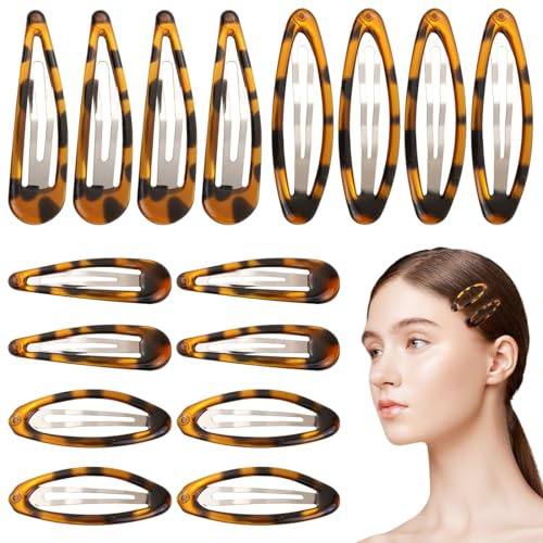 16 Pinzas Pelo de Presión, Pinzas Pelo Clásicas de Tortuga, Accesorios Horquillas Pelo para Mujeres y Niñas, Barrettas de Metal, Adecuadas para Todos los Tipos de Cabello