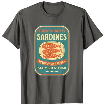 Vintage Sardina Tin Salado Pero Elegante Pescado Mariscos Amante Camiseta