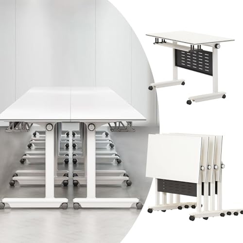 Table de conférence pliante moderne - Table d'entraînement pliable - Structure en métal avec roues silencieuses - Table rectangulaire pour salle de conférence - Design compact