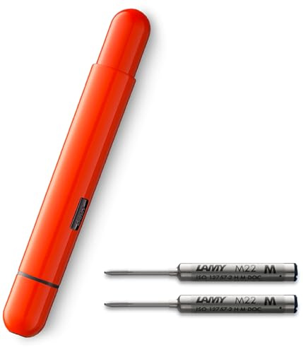 Lamy pico chrome Kugelschreiber – Innovativer Pocket Pen Kuli – mit einem Klick in Full-Size – Gehäuse aus Metall & Strichbreite M – inkl. Compactmine M 22 in schwarz (laser orange +2 Ersatzminen)