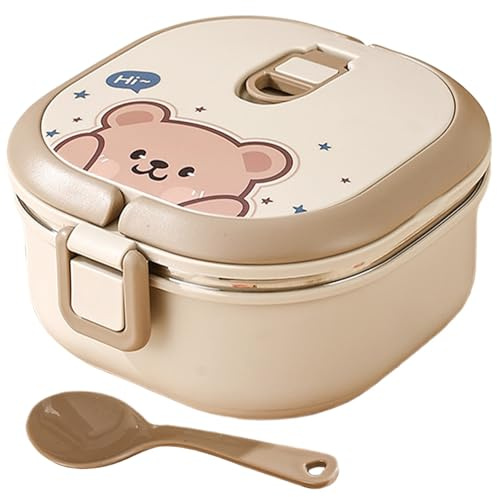 Comebachome Termisk lunchlåda för varm mat, 700 ml fyrkantig isolerad lunchlåda med porslin, läckagesäker matkvalitet rostfritt stål tecknad Bento lådor för barn