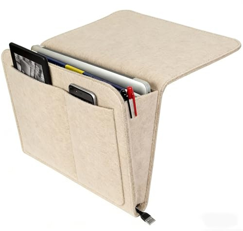 Bolsillo Cama, Bolsillo Organizador para Colgar en la Cama, Sofá Fieltro Bolsa de Almacenamiento, Organizador De Sofa, Tiene 5 Bolsillos para Mando a Distancia, Teléfono, Gafas (Beige)
