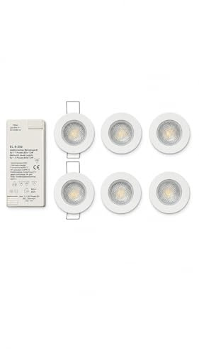 Generico Set di 6 Mini Faretti LED da Incasso, 1,2W per Spot, Luce Bianca Calda, Foro 40 mm, Driver EL-9-350 Incluso, Collegabili, Basso Consumo, Made in Germany