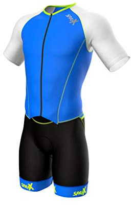 Sparx Mens Elite Aerosuit Triathlon Suit Mens Short Sleeve Tri Suit Skinsuit (XL) Blue