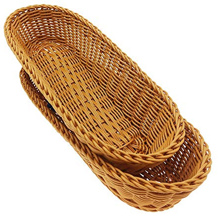 Teng Lang 14Poly-Wicker Bread Basket, Handwoven Woven Tabletop Food Fruit Vegetables Serving, Restaurant Serving Basket,Brown(2 Pcs)