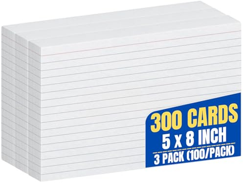 1InTheOffice Index Cards 5x8 Ruled, White Ruled Index Cards, 5 x 8 100/Pack, 3 Pack