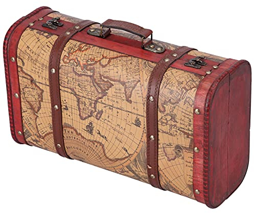 Buachois Vintage Deko Holz Koffer Schatzkiste, 37x23x13 cm Europäischer Stil Oriental Treasure Chest Retro Schatztruhe Piratenkiste Schmuck Holzkiste für Bücher Karten Sammlung Geschenke