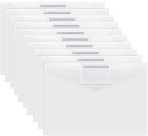 10 Stück Dokumententasche A4 mit Etikettentasche, Klarsichthülle Dokumentenmappe A4 zum Abheften Wasserdicht Sammelmappen für DokumenteOrganisierenDatei,Papier,Quittungen,Hausaufgaben,Schulbüro