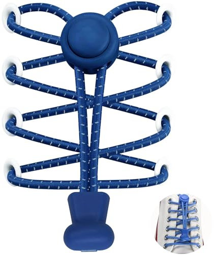7STROBBS 2 PAIRS No Tie Elastic Trainer Laces, Easy Lock Shoelaces for Sport Running Walking Boots, Converse Shoe Lace for Adults Kids Women Mens Blue