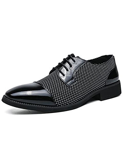 New Oxford Formal Shoes for Men Lace Up Two Tone Patchwork Cap Toe Vegan Leather Non Slip Low Top Block Heel Anti-Slip Classic (Color : White Black, Size : 9.5 UK)