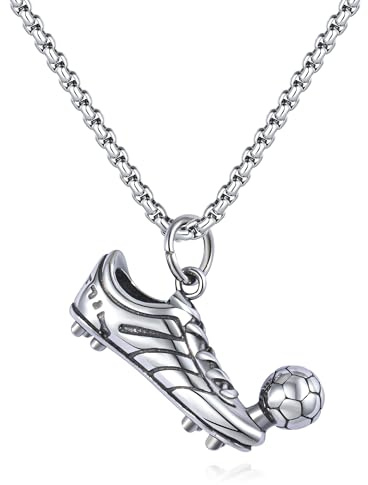 Collana Uomo Acciaio,Acciaio Inossidabile Collane Uomo Di Calcio Argento,Oro,Ciondolo a Forma Di Scarpa Da Calcio,Pendente Hip-Hop,Regalo Degli Uomini (Scarpe)