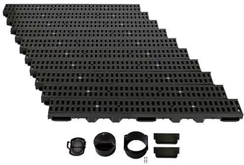 ScarMaxx - Set di grondaie di drenaggio A15 - Grondaia - Scarico dell'Acqua piovana - Scarico con griglia - Canale di drenaggio - Piatto - Plastica - Altezza 60 mm - con Stegrost Classic Nero - 10 m