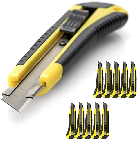 OFFICE POINT Cuttermesser Set Teppichmesser 10 Stück | 18mm | Profi Cutter Messer Metallführung Abbrechvorrichtung Nachfüllbar | Mehrzweckmesser mit Abbrechklinge (10)