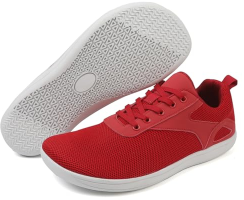 AONEGOLD Wide Barefoot Shoes Mens Womens Zero Drop Lightweight Shoes Outdoor Trail Running Minimalist Walking Trainers Breathable Casual Sneakers (Red/8UK)