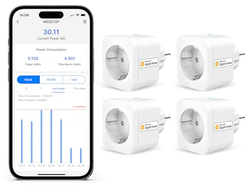 Refoss Prise Connectée WiFi, Prise Programmable avec Apple HomeKit, Intelligente Prise Telecommande avec Mesure de Consommation Électrique, Minuteur Prise avec Alexa et Google Home, Type F, 4 Pièces