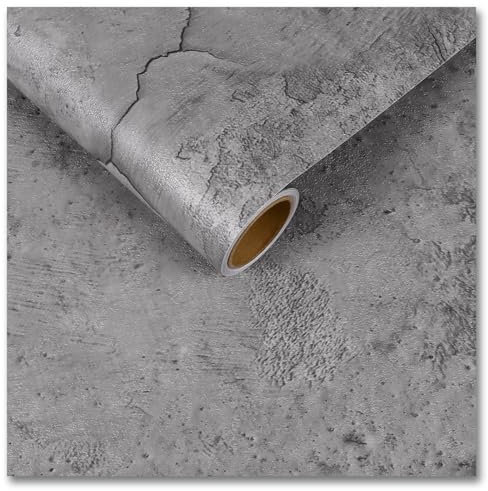 CRE8TIVE Betontapete Silbergrau Selbstklebend Tapete Vintage Vinyl Tapete Wasserabweisend Grau Zementeffekt Kontaktpapier Kontaktpapier Badezimmertapete Papier
