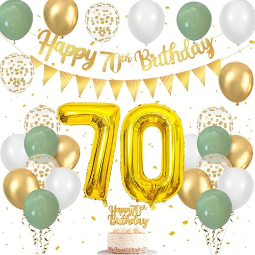 Decorazioni Compleanno 70 Anni Set, Palloncini Compleanno Verdi Oro Bianco, Festoni Compleanno, Striscione Buon Compleanno, Topper Torta Compleanno, per Addobbi Compleanno, Happy Birthday Decorazioni