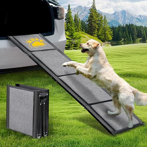 BACOENG Rampe pour Chien Voiture Pliable, 160cm Rampe Portable pour Chiens de Grande Taille avec Surface Antidérapante, Disponible pour Voitures, Camions et SUV, Supporter Un Poids De 110 KG