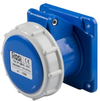 Presa industriale da incasso, 220V 230V, 3 poli 2P+T, 32A, IP67, 75x75mm - Rosi 1001361