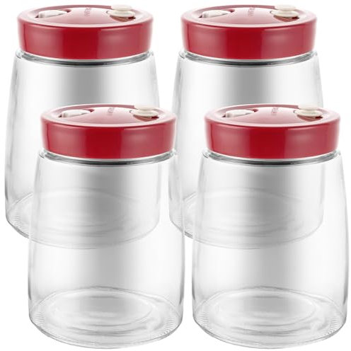 LDXDRU Lot de 4 bocaux de fermentation de 1,4 l avec ouverture d'évacuation d'air à 1 voie, bocal de fermentation pour kéfir, kimchi, choucroute, cornichons, avoine de nuit