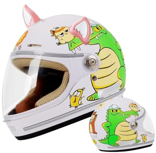 DOT Approved Kids Full Face Motorcycle Helmet with Cat Ears,Toddler Street Electric Scooter Dirt-Bike Go-Kart ATV Helmet,Boys Girls Moped Bicycle Helmet for 2-14 Years Old(White A)