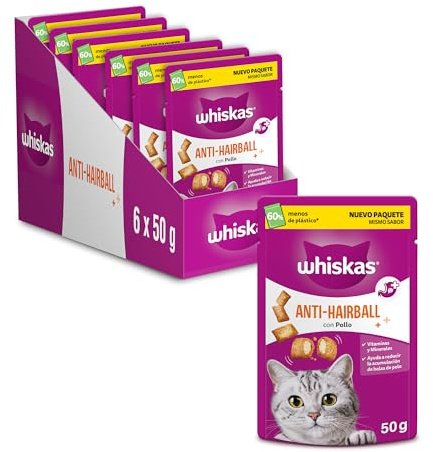 whiskas Snacks Anti-Hairball para Gatos, 50g (Pack de 6)