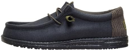 HEYDUDE - Wally Waxed Canvas - Chaussures pour Hommes - Chaussures Casual Slip-on - Style Prêt pour Toutes Les Conditions Météorologiques - Noir/Noir, 43