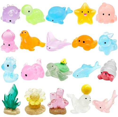 Yeefunjoy 20Pcs Mini Sea Animals, Marine Miniature Plastic Animal Resin Tiny Ocean Animals Figurines Aquarium Ornaments Small Animal Figures Decorations for DIY Fish Tank Micro Fairy Garden Dollhouse