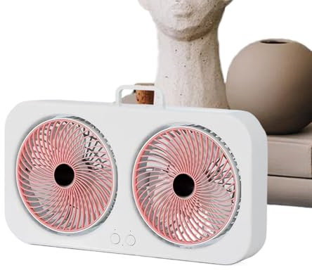 Generico Ventilatore da Tavolo - Raffreddatore ad Aria con Doppia Testa | Ventola USB Ricaricabile Appendiabile per Casa Palestra Spiaggia Viaggi con Potente Ventilazione per Interni ed Esterni