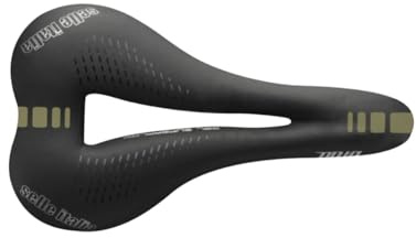 Selle Italia Diva Gel Flow – Damen-Fahrradsattel, bequem mit Gelpolster, ergonomisch mit Aussparung, für City & MTB, Mangan-Gestell – Größe L2, Schwarz/Gold