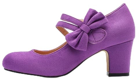 Dirndl Shoes Women's Costume Pumps Traditional Shoes with Heel Chunky Dance Shoes Bridal Shoes Block Heel Ballerinas Elegant Shoes for Dirndl Heel Shoes Clip Pumps, purple, 10 UK