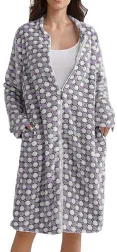 ORANDESIGNE Vestaglia Donna Invernale Pile Vestaglia Corta Accappatoio Morbida Leggero Vestaglia da Camera con Cerniera A Viola M