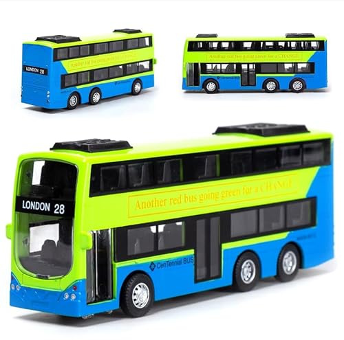 MIFKLMV Bus Toy Double Decker Bus, 1:70 Scale Pull-Back Model City Car Toy for Alloy Diecast Toys Vehicles Birthday Gift -Green