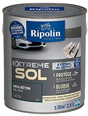 RIPOLIN - Peinture Sol Intérieur & Extérieur Extrême - Haute Résistance - Gris Béton RAL7015-2,5 Litres